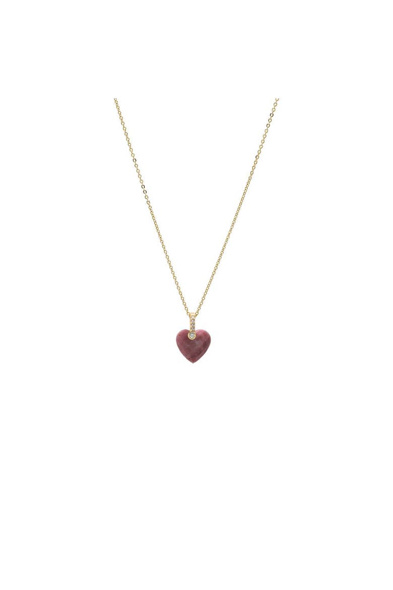 Pave Natural Stone Heart Pendant Necklace, Main, color, Cherry Quartz