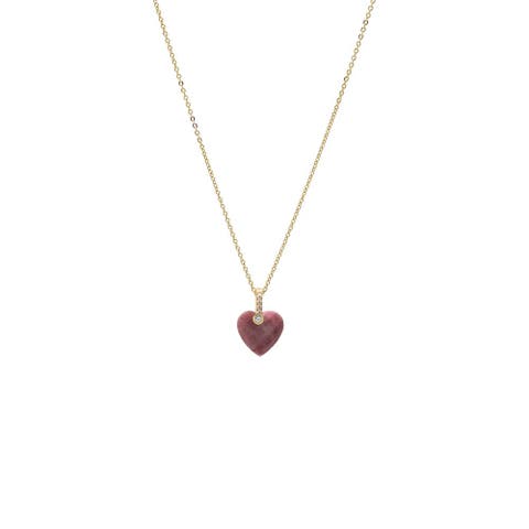 Pave Natural Stone Heart Pendant Necklace