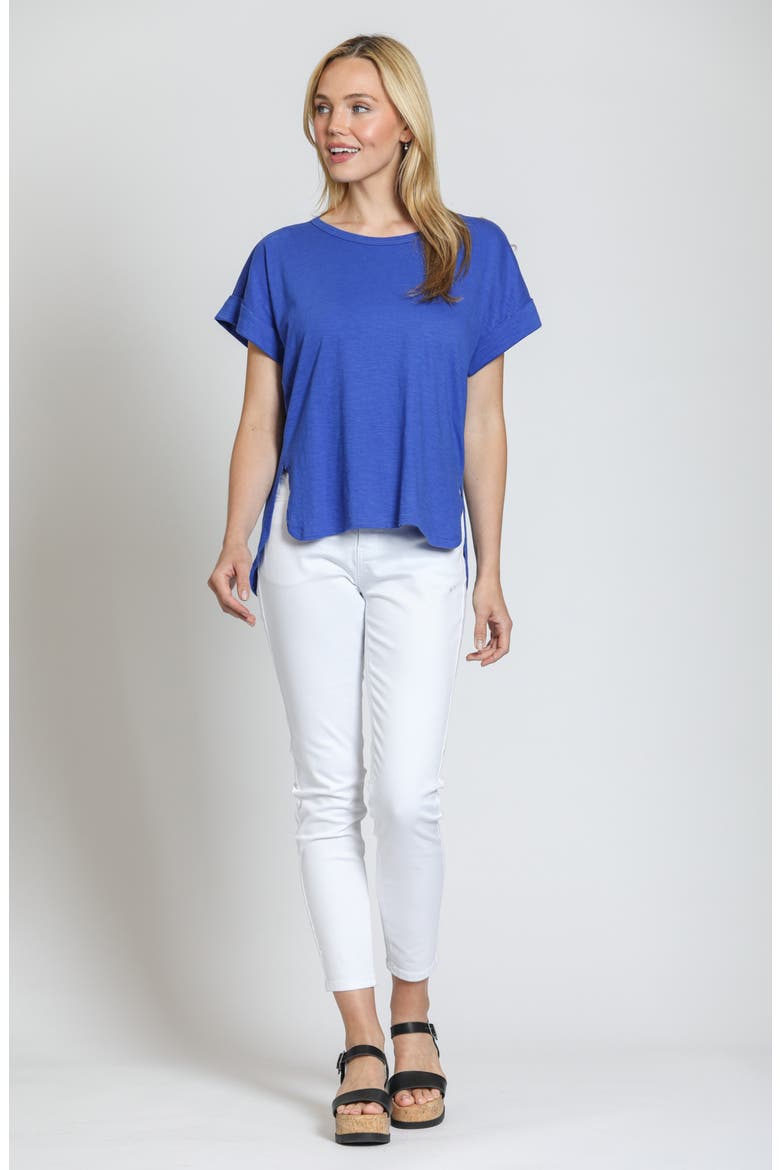 High-Low Hem Cuffed T-Shirt, Alternate, color, DAZZLING BLUE