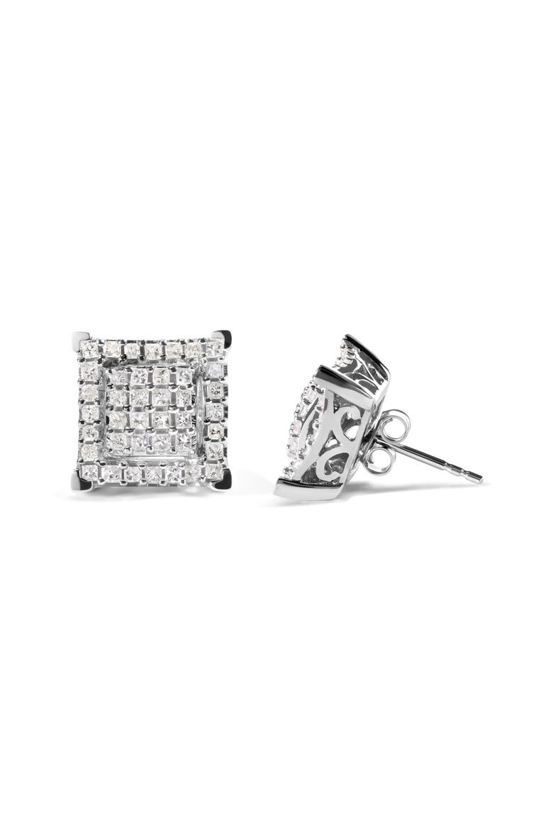 10K White Gold 1 1/4 Ct Princess Diamond Composite Square and Halo Stud Earrings, Alternate, color, White