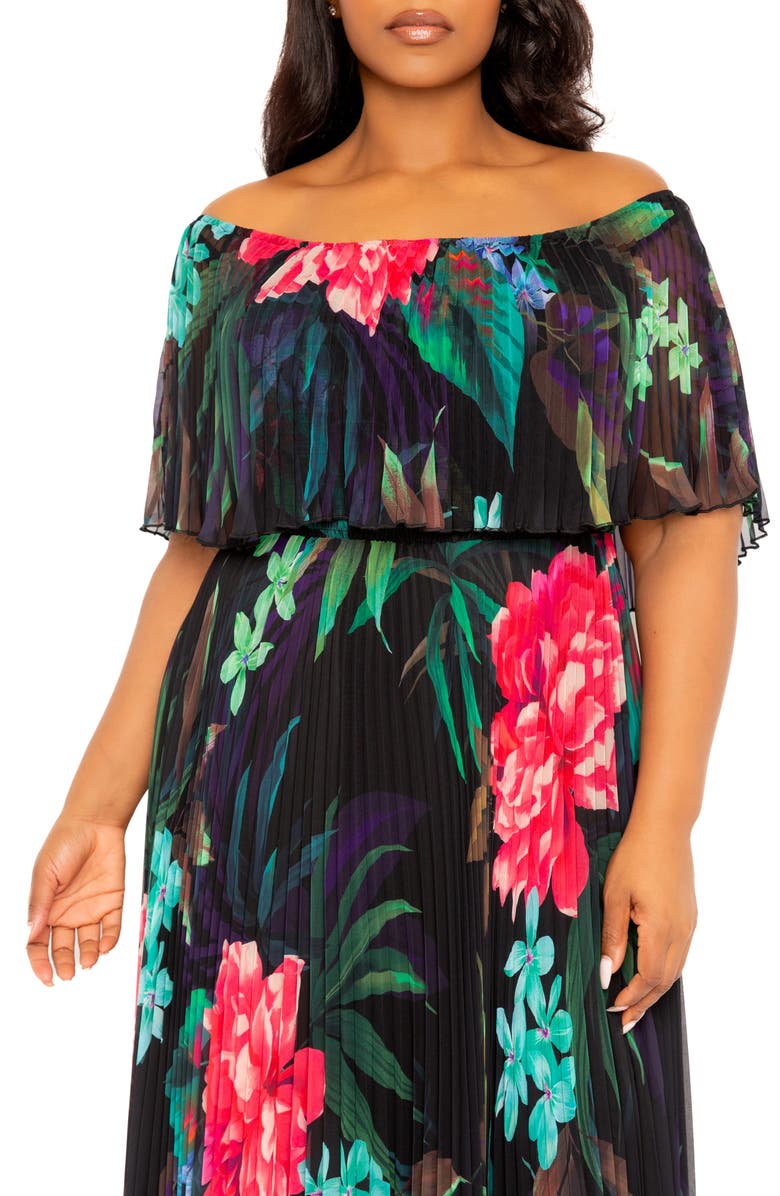 BUXOM COUTURE Floral Pleated Off the Shoulder Maxi Dress, Alternate, color, 