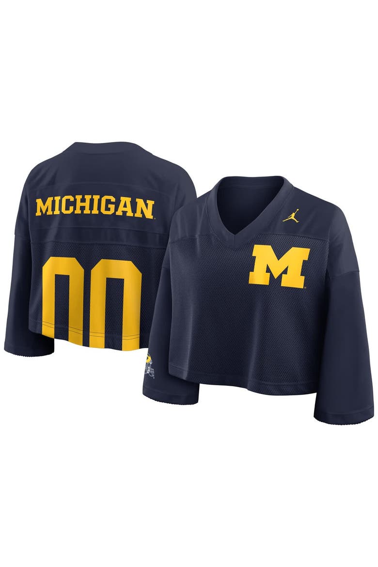 Women's Jordan Brand Navy Michigan Wolverines Cropped Mesh Dri-FIT Fashion Jersey, Main, color, Navy