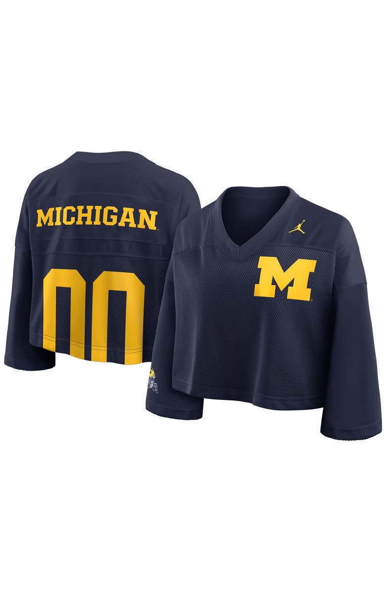 Jordan Brand Women's Jordan Brand Navy Michigan Wolverines Cropped Mesh Dri-FIT Fashion Jersey, Main, color, Navy