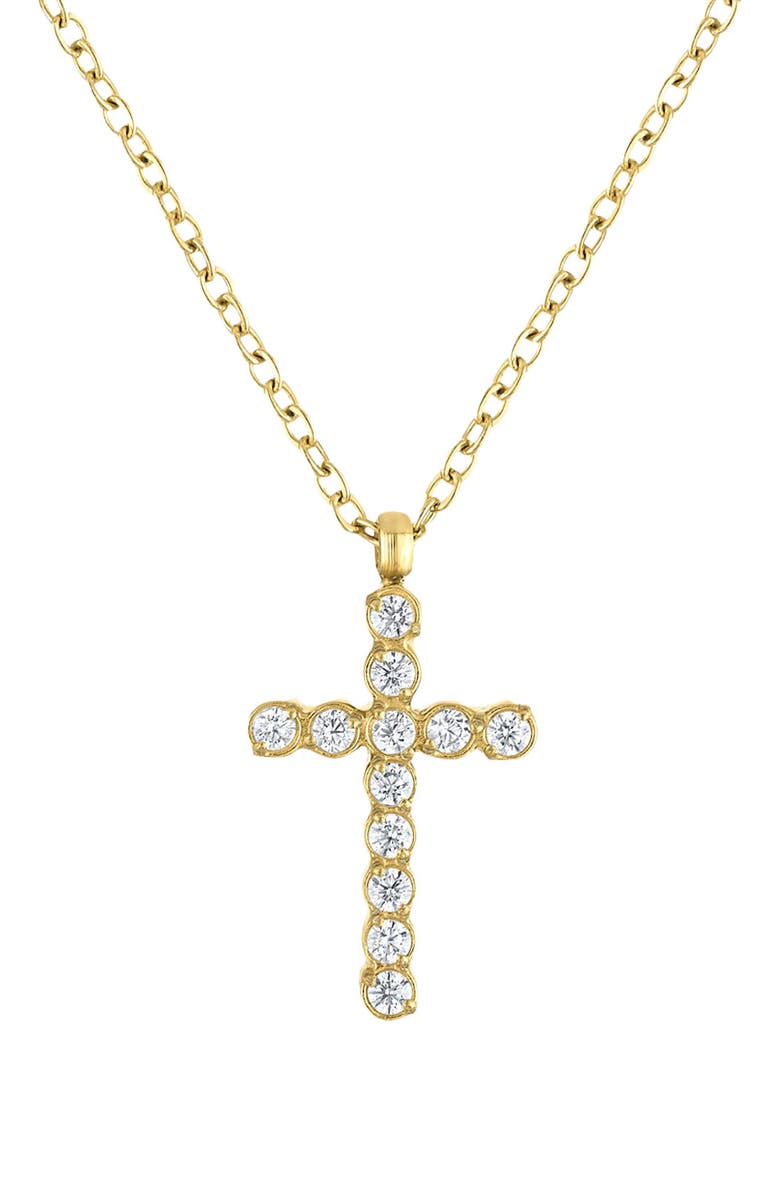 BEN ONI Dainty Bezel Cubic Zirconia Cross Necklace, Main, color, Gold