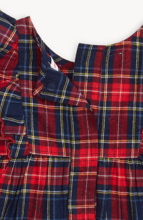 Magnetic Me Holiday Plaid Ruffle Cotton Flannel Magnetic Romper In Red