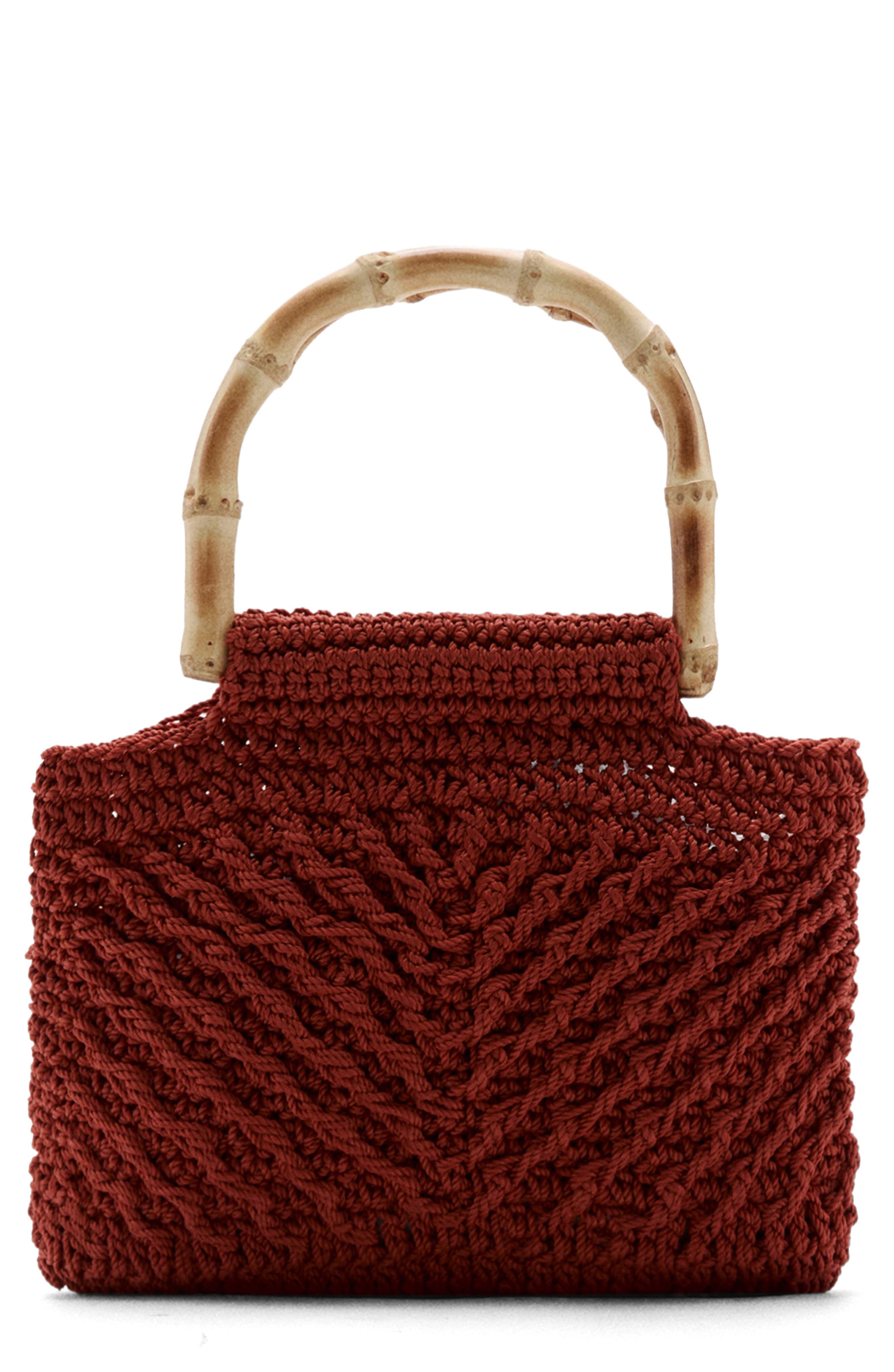 Braided Bamboo Handle Handbag, Main, color, BURNT ORANGE