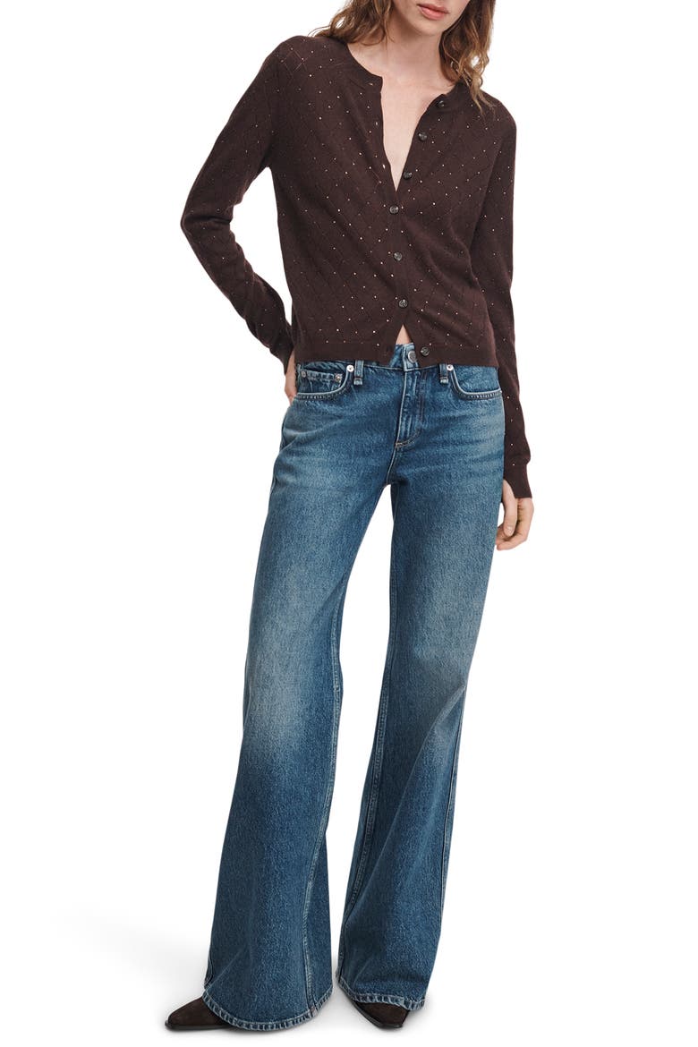 Archie Embellished Cotton & Cashmere Cardigan, Alternate, color, DARK BROWN