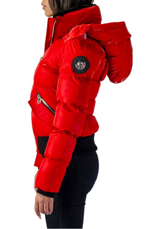 Woodpecker Woody Water Resistant Faux Fur Lined Hooded Quilted Puffer Jacket In All Wet Red