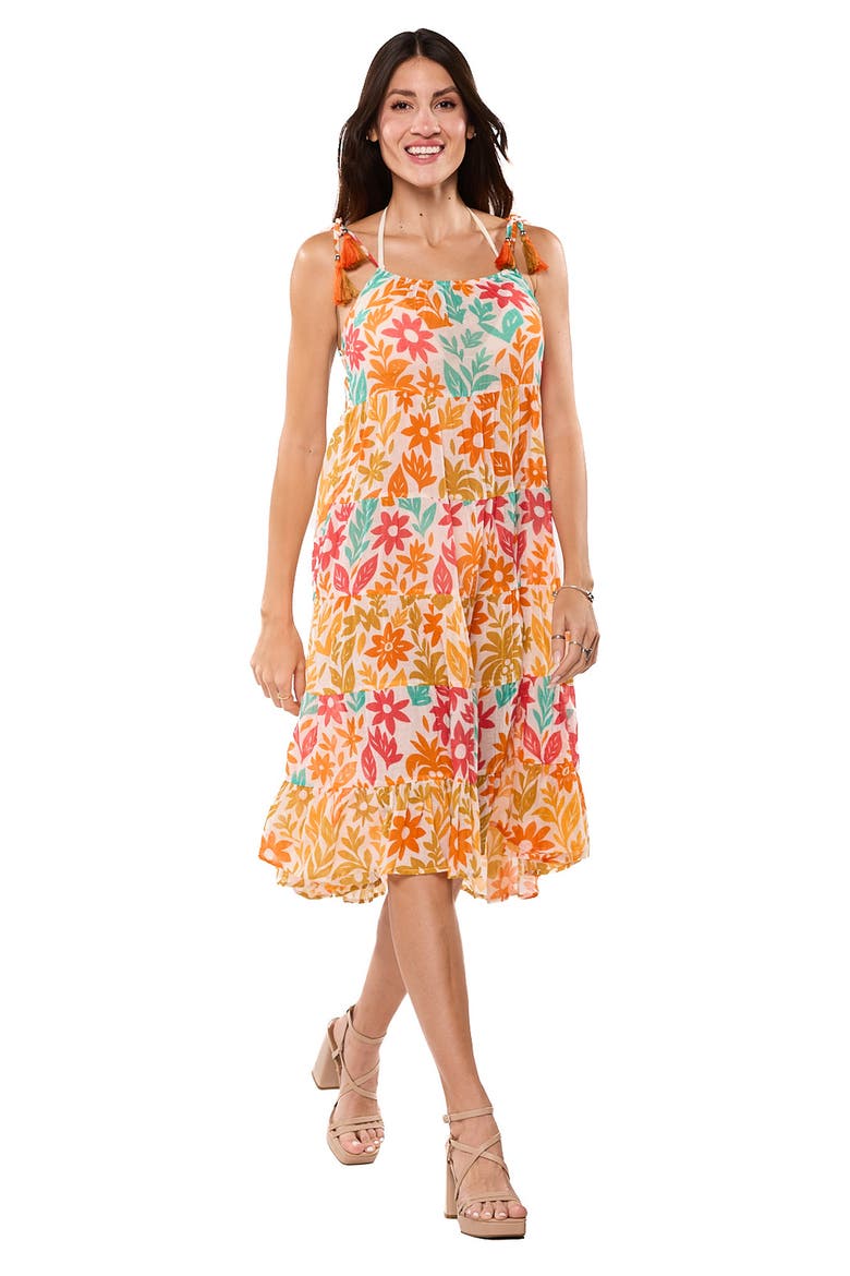 Floral Print Midi Dress, Alternate, color, ORANGE