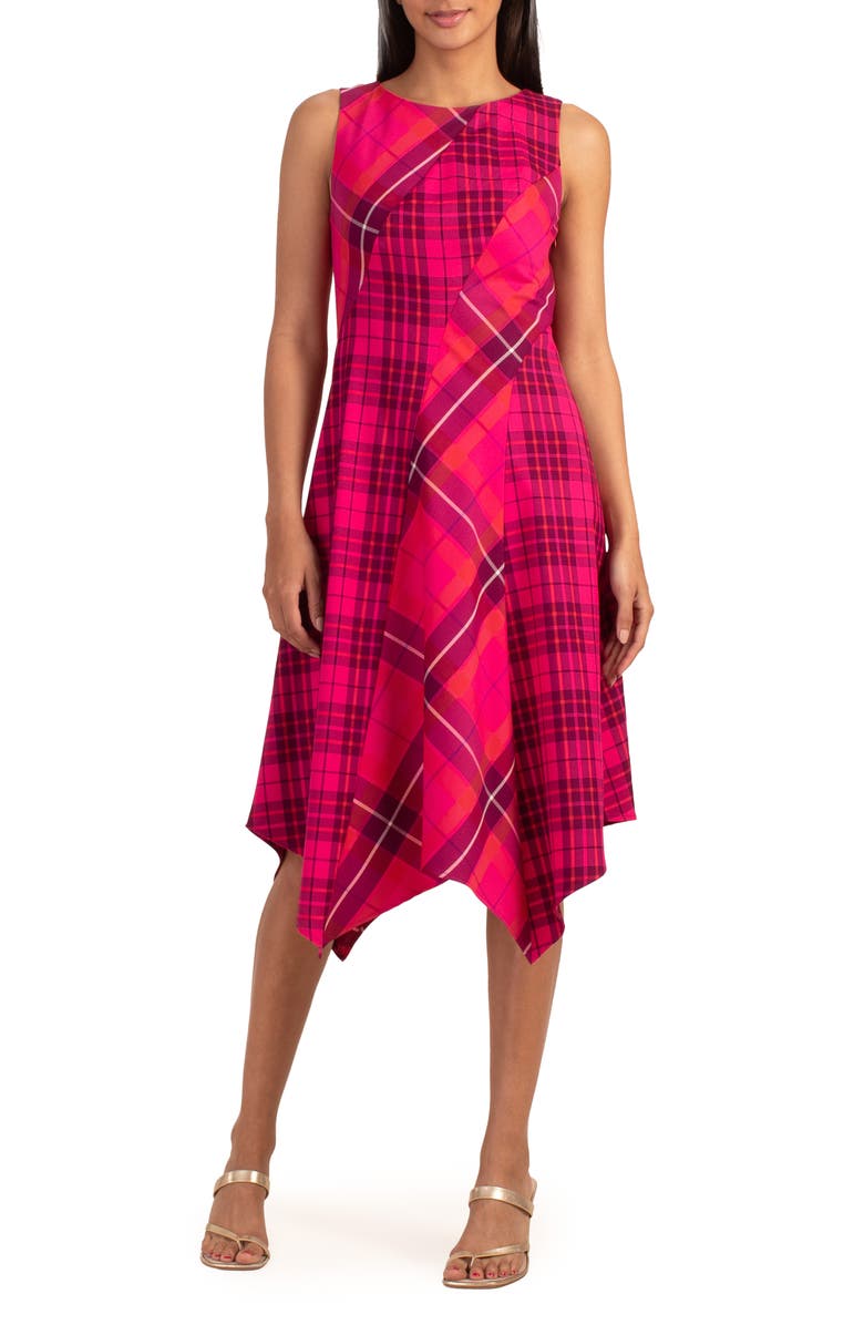 Trina Turk Saturn Plaid Sleeveless Midi Dress, Main, color,