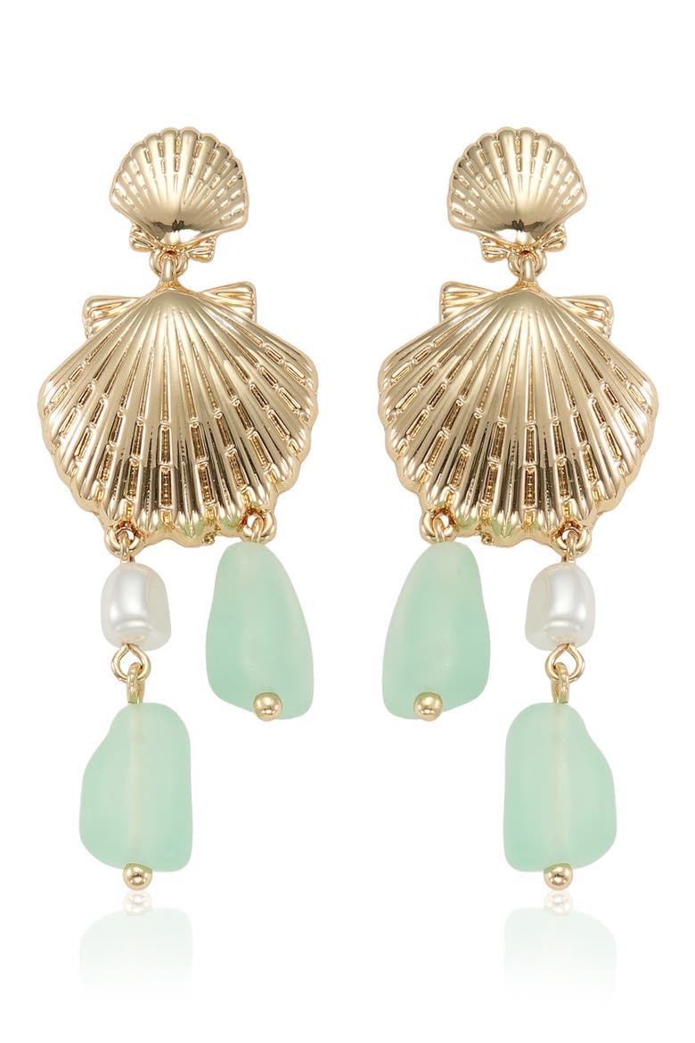 Seaside Shell & Faux Pearl Drop Earrings, Alternate, color, LIGHT GREEN