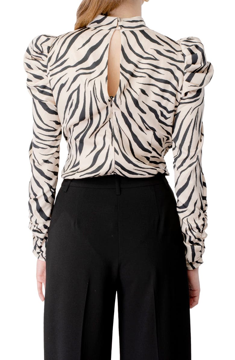 Bardot Ruched Tiger Print Bodysuit, Alternate, color,