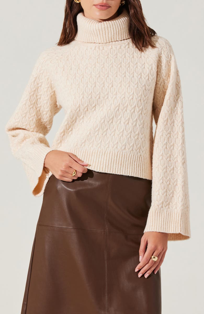 ASTR the Label Textured Stitch Crop Turtleneck Sweater, Main, color, Buttercream