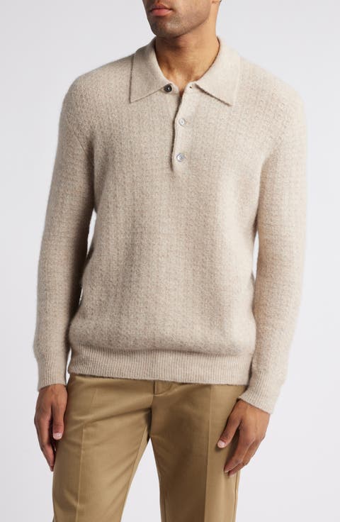 Alfie 6651 Long Sleeve Alpaca & Wool Blend Polo Sweater