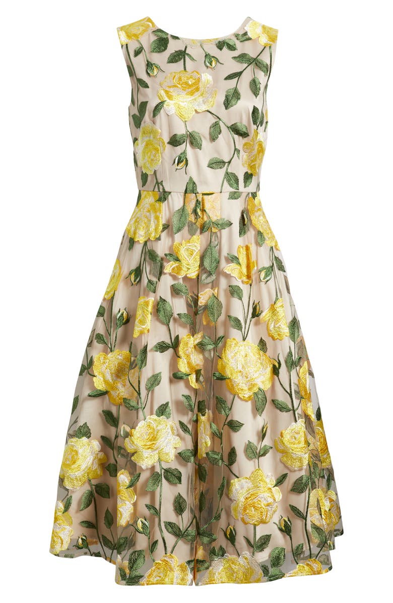 Tahari ASL Floral Embroidered Sleeveless Dress, Alternate, color, 