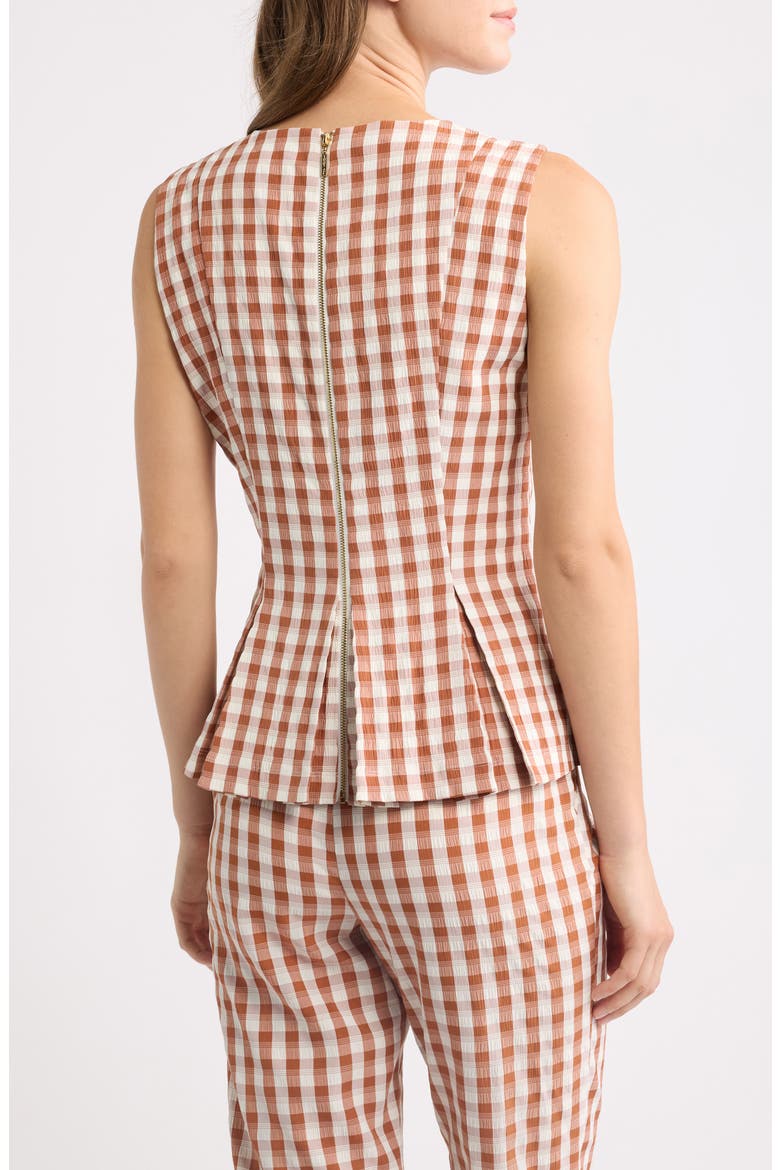 Gingham Sleeveless Peplum Top, Alternate, color, CINNAMON IVORY