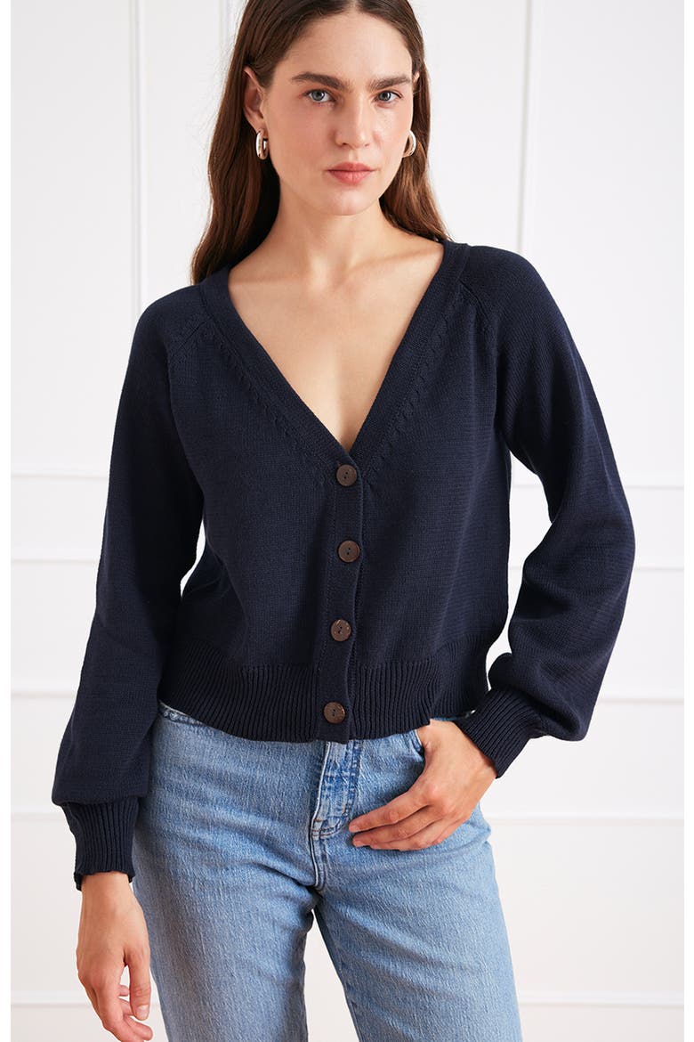 Greta Cropped Cotton Cardigan, Alternate, color, Midnight Navy
