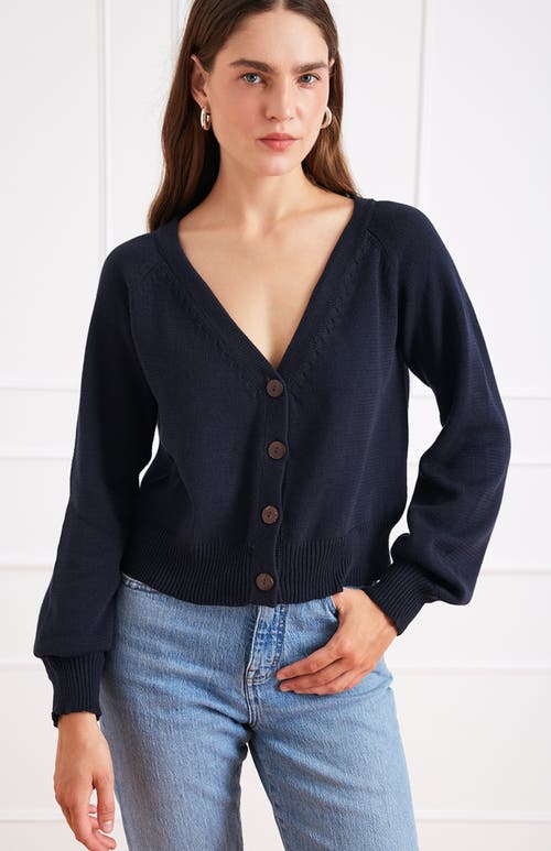 Paneros Clothing Greta Cropped Cotton Cardigan In Blue