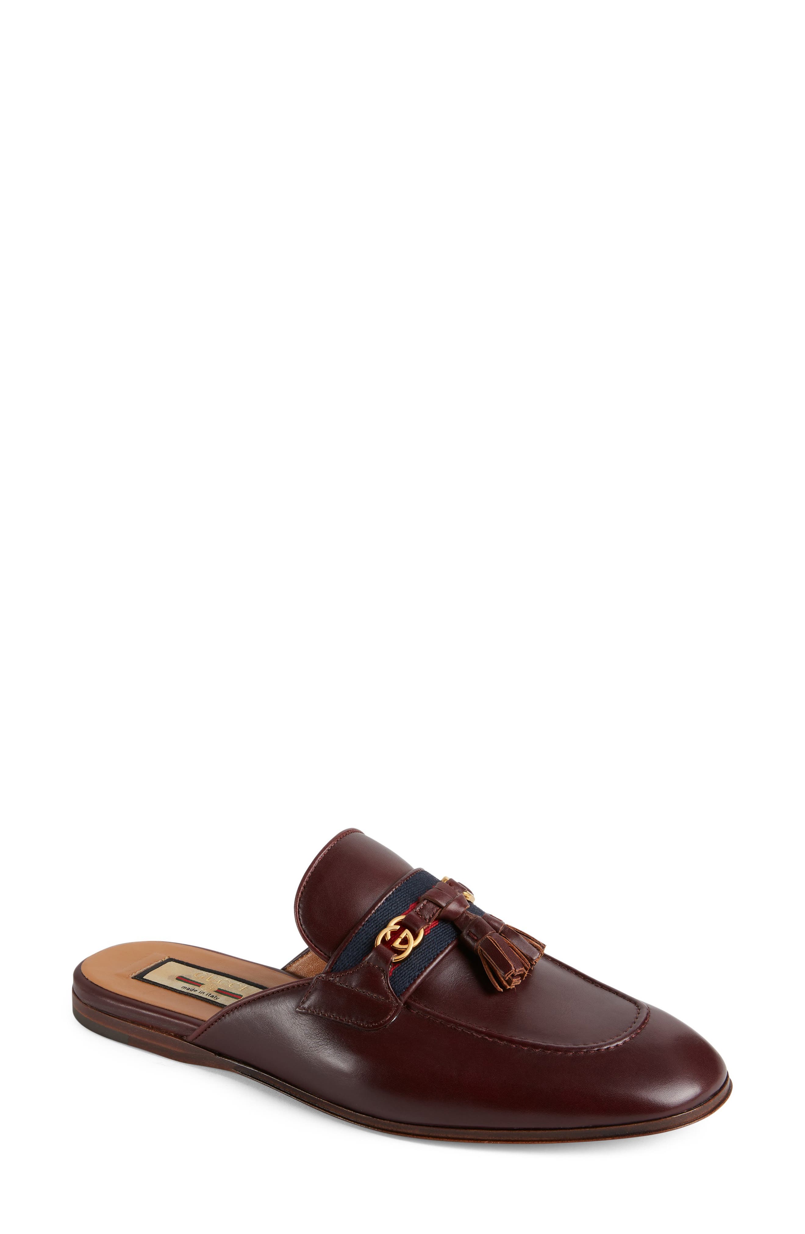 Paride GG Web Tassel Mule, Main, color, RUBY BORDEAUX