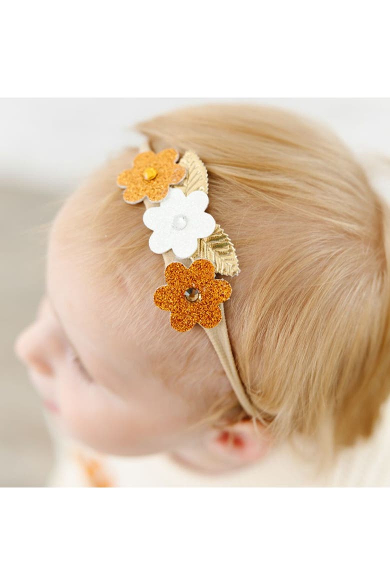 Boho Floral Glitter Baby Headband, Alternate, color, Gold