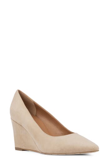Aquatalia Posie Water Repellent Pointed Toe Wedge Pump In Almond