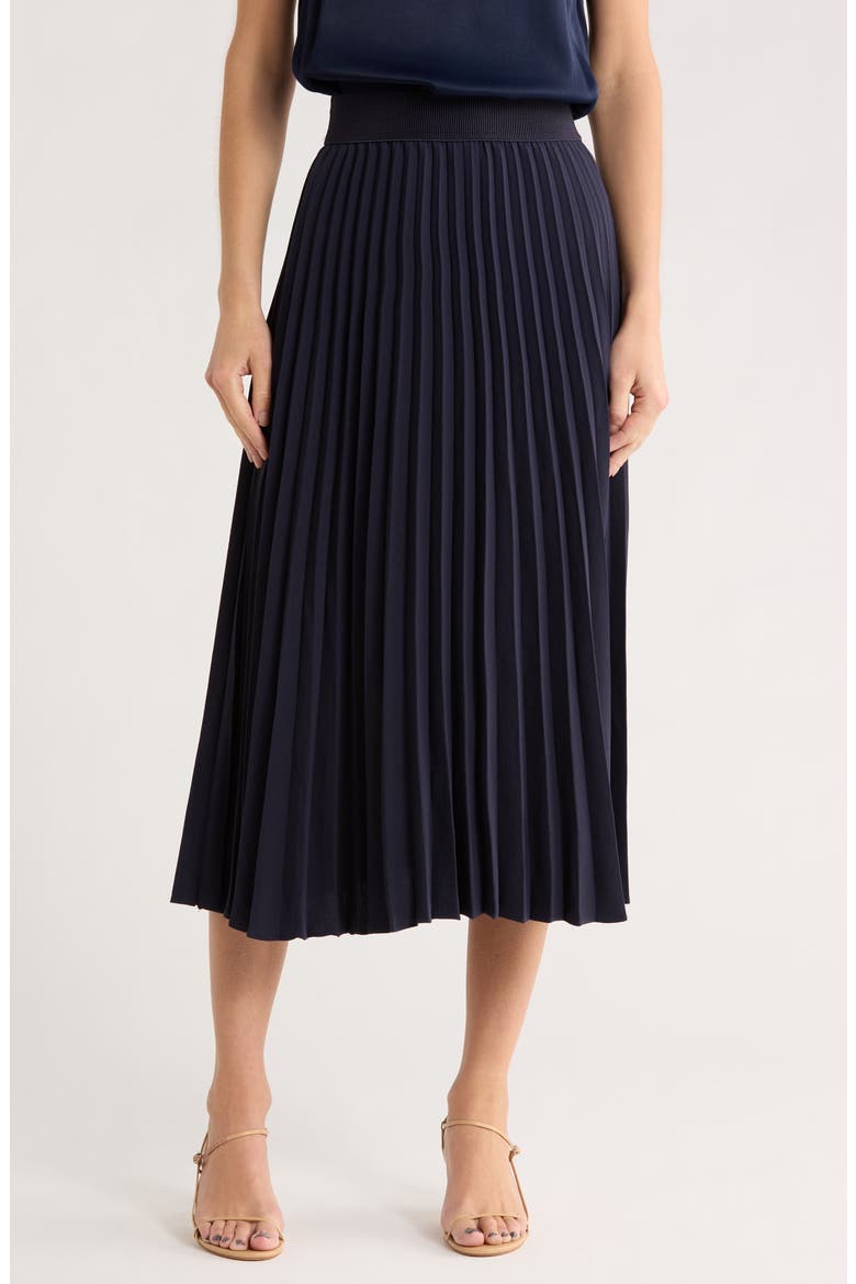 Pleated Midi Skirt, Main, color, NAVY NIGHT