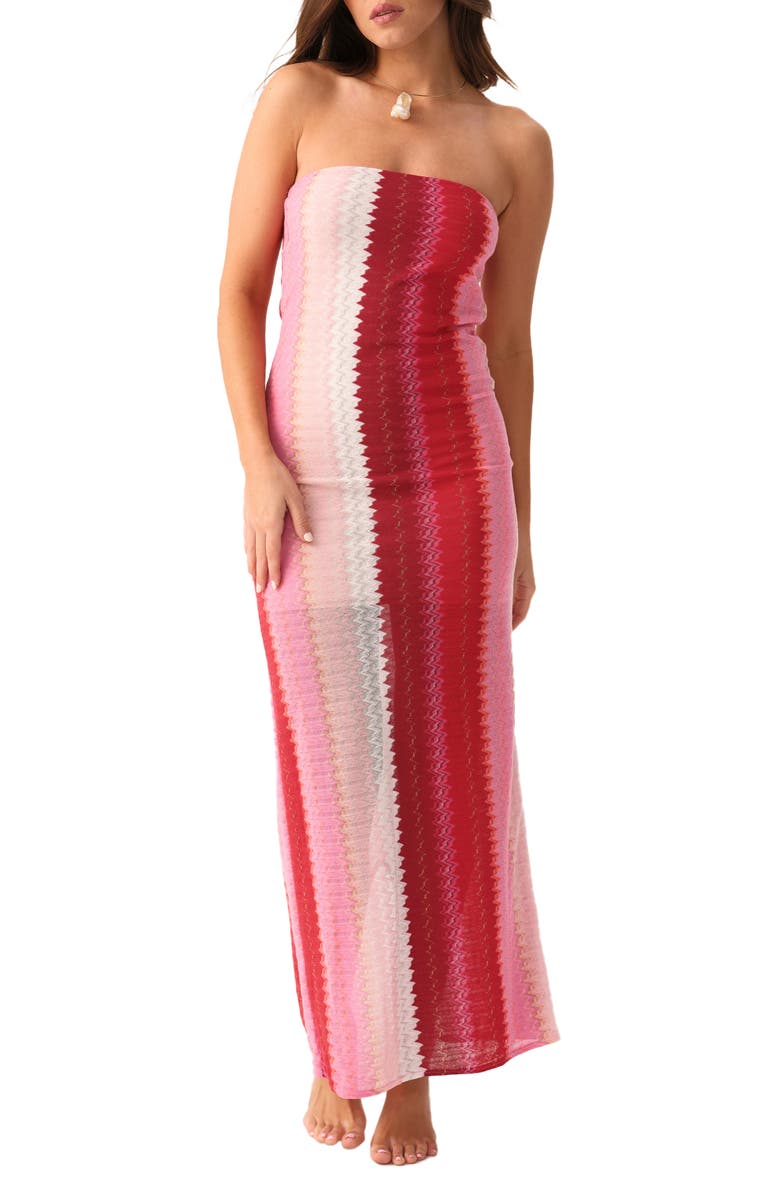 PQ SWIM Jane Strapless Cover-Up Maxi Dress, Main, color, Scarlet