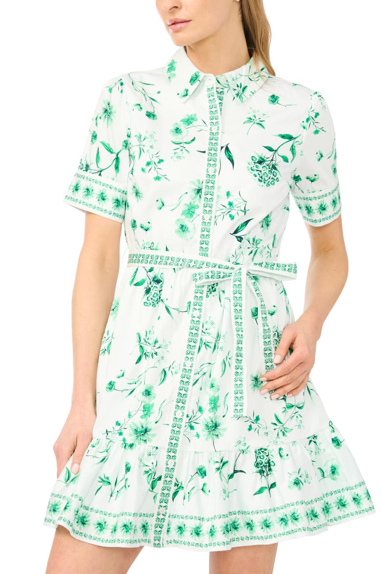 Floral Stretch Cotton Mini Shirtdress, Alternate, color, VIBRANT KELLY