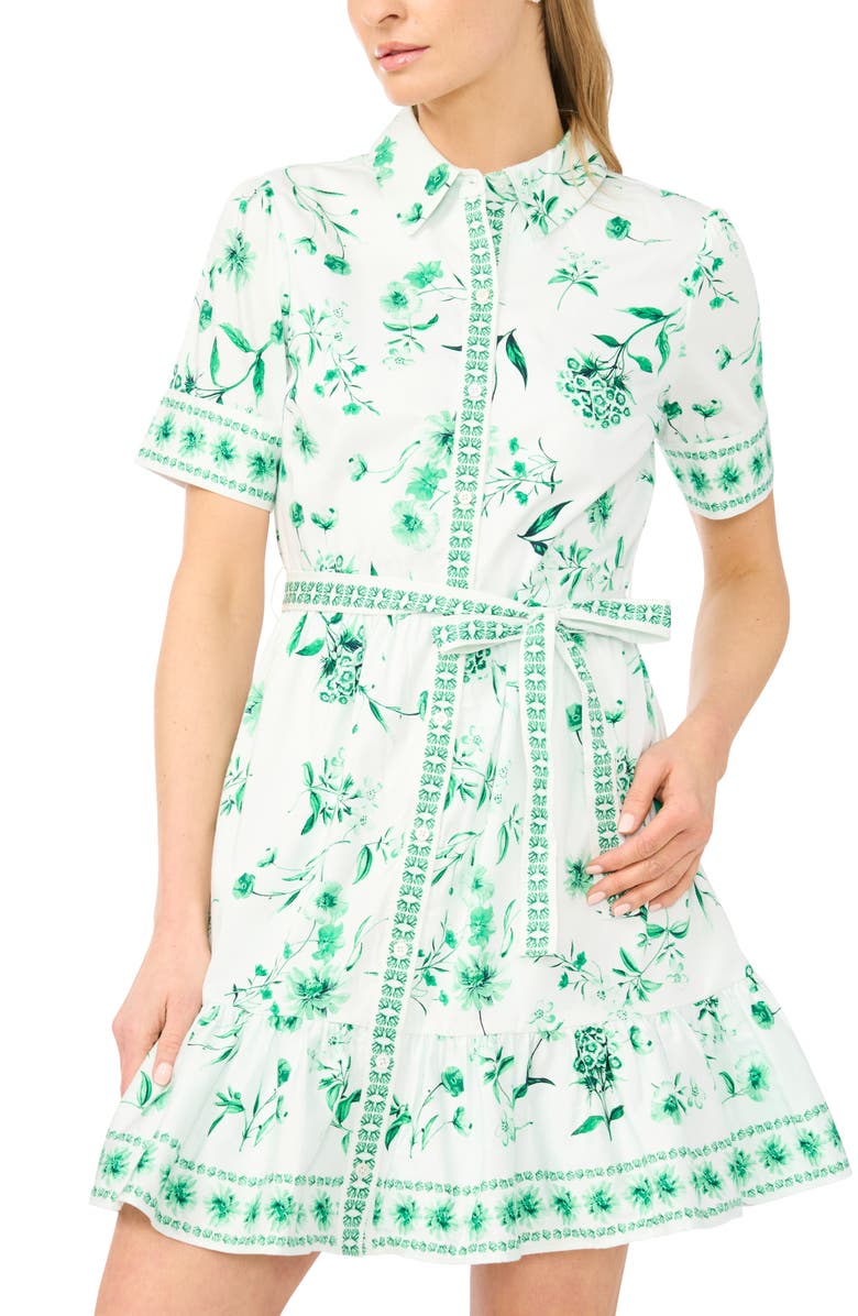 CeCe Floral Stretch Cotton Mini Shirtdress, Alternate, color, Vibrant Kelly