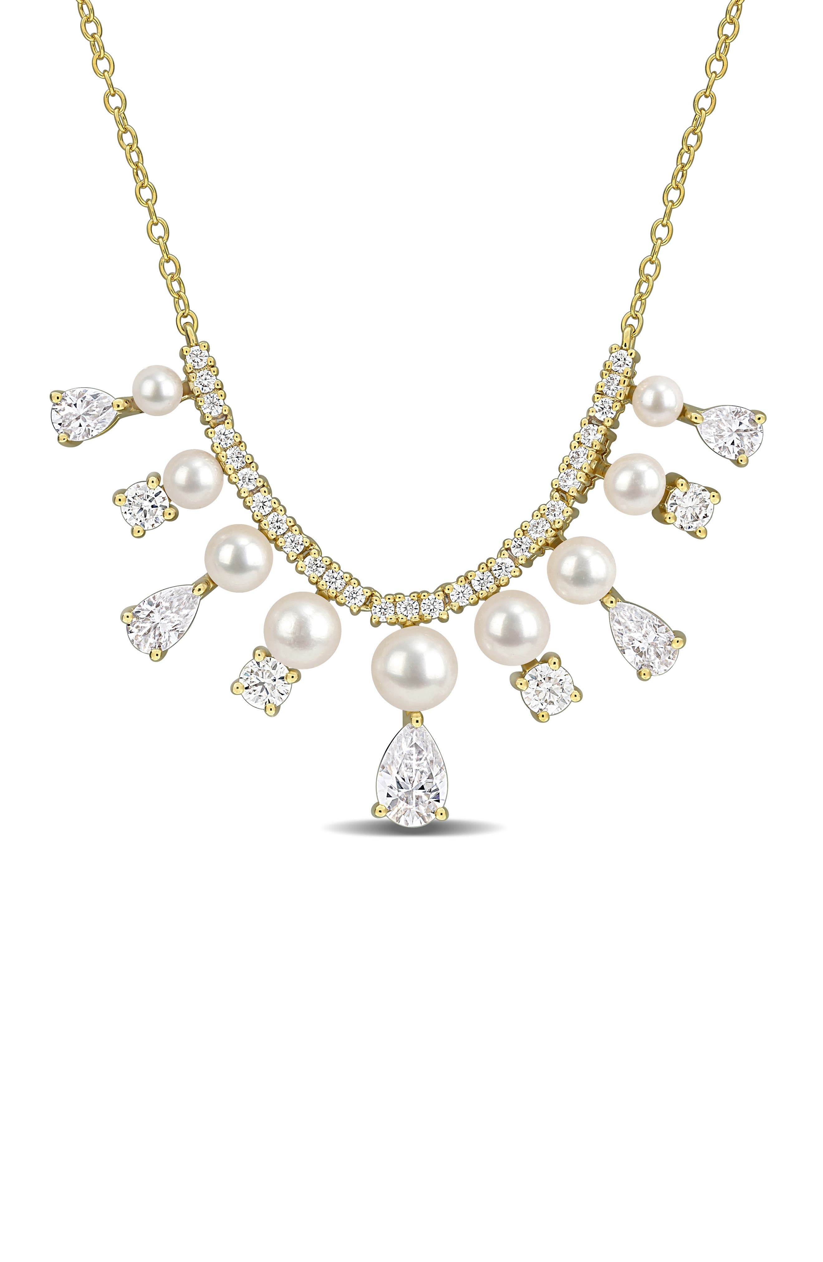 Cultured Freshwater Pearl & Cubic Zirconia Fringe Necklace