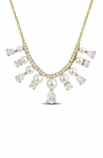 Cultured Freshwater Pearl & Cubic Zirconia Fringe Necklace