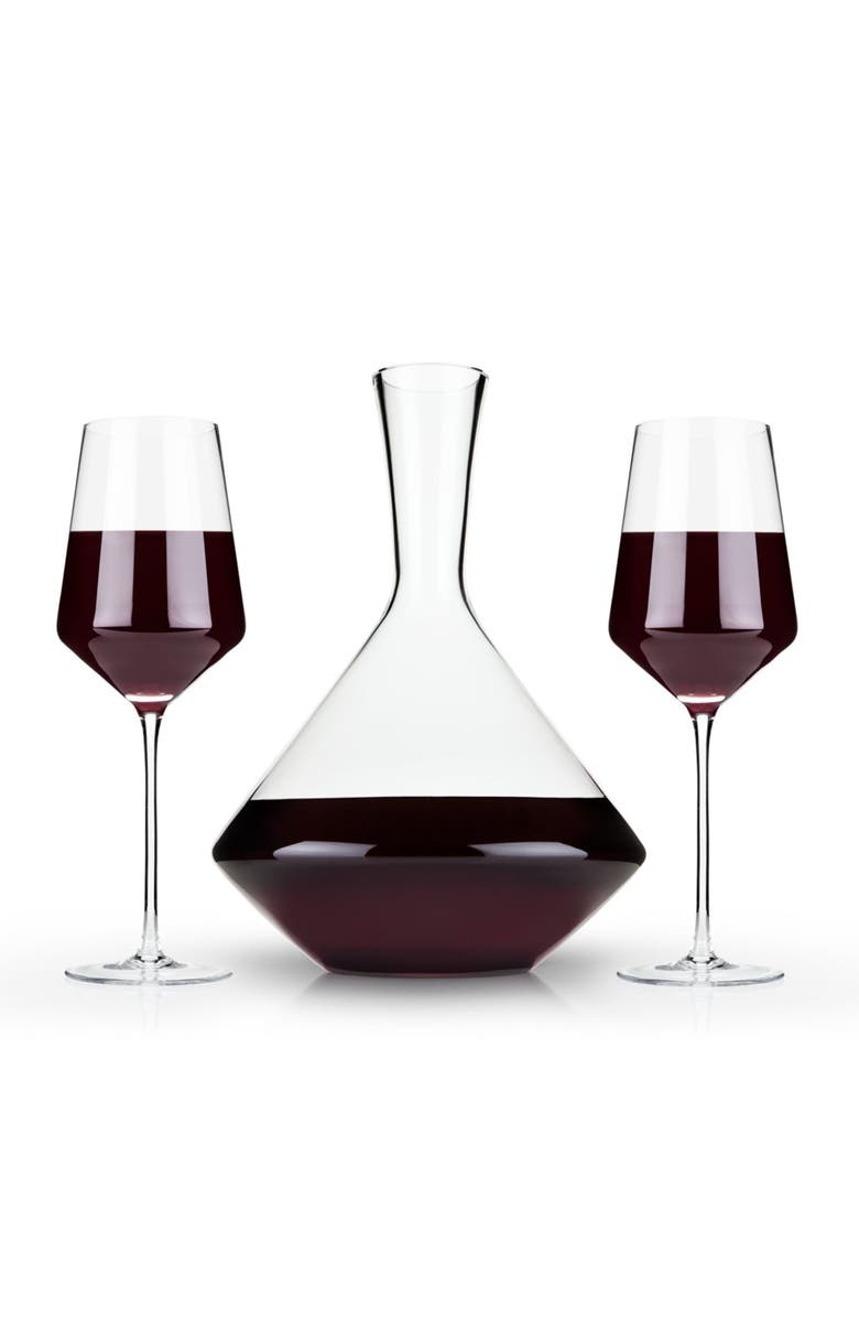 Viski Raye Crystal 3-Piece Angled Bordeaux Decanter and Wine Glass Set, Alternate, color, Clear