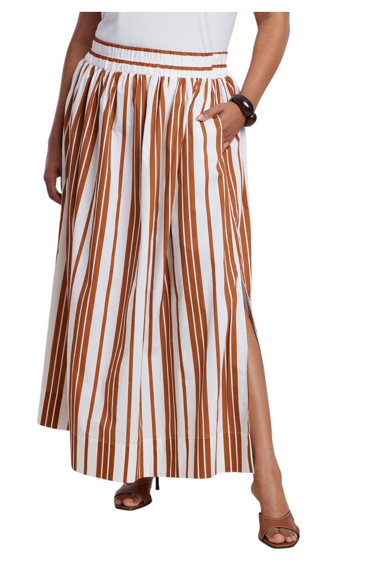 Poplin Maxi Skirt With Side Slits, Main, color, MOCHA STRIPE