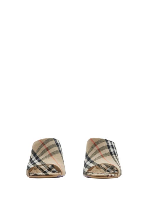Burberry Check Mews Mules In Sand