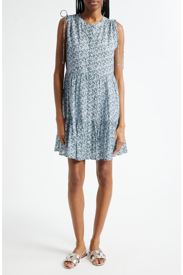 Yulianna Floral Cotton Blend Dress, Main, color, LAKE MIST MULTI