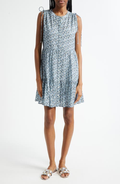 Veronica Beard Yulianna Floral Tiered Button-front Mini Dress In Blue