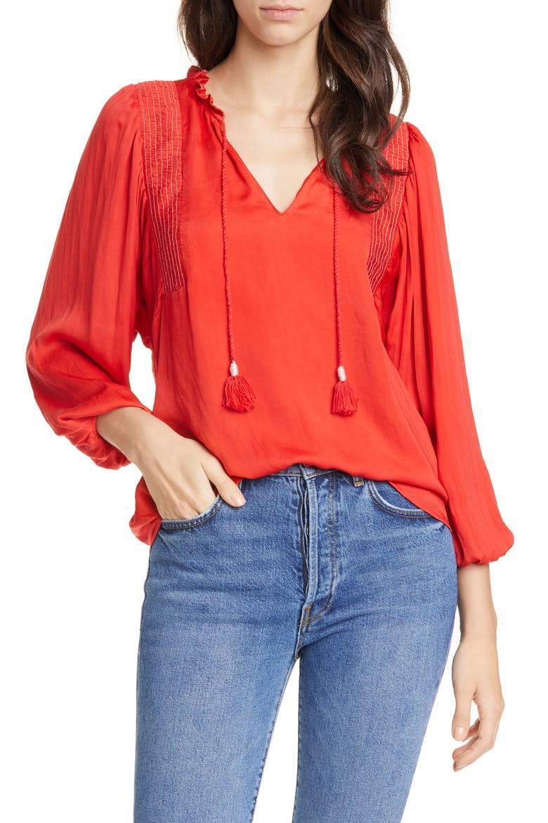 Mara Tassel Tie Split Neck Top, Main, color, CINNABAR