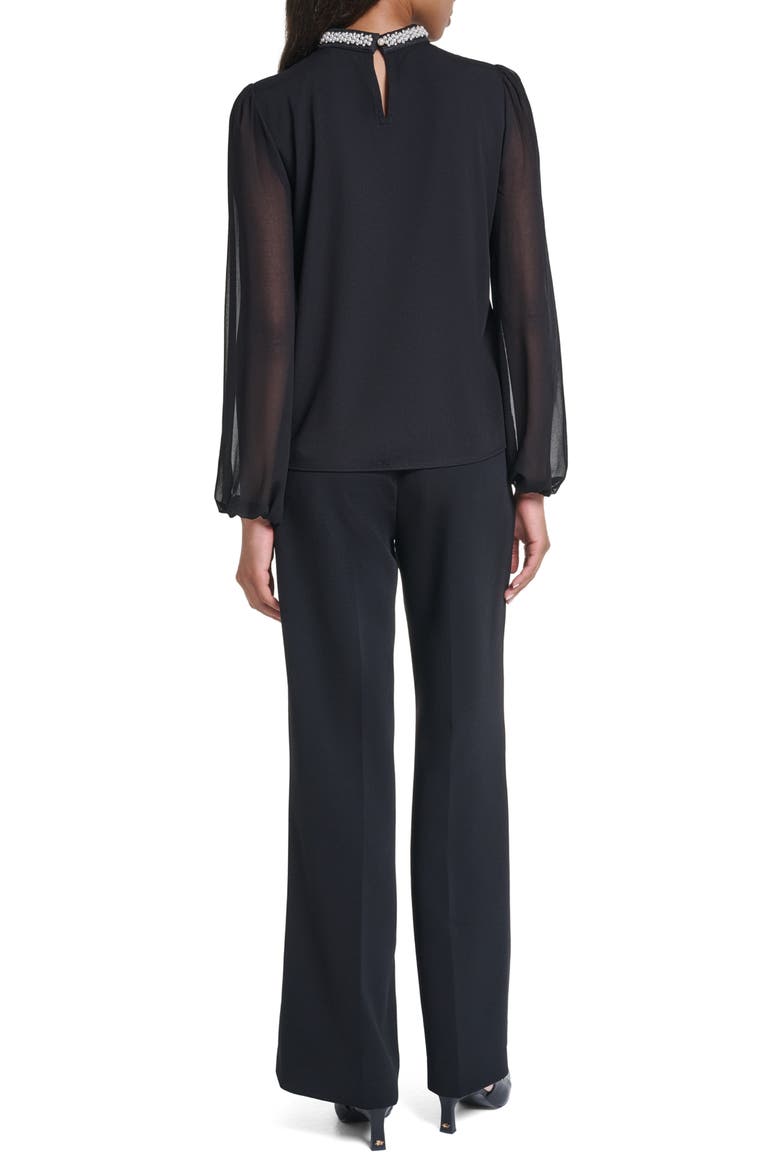 Pearl Neck Knit Top, Alternate, color, BLACK
