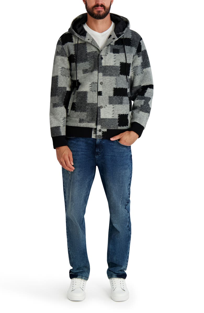 KARL LAGERFELD PARIS Print Hoodie Jacket, Alternate, color, Black Multi