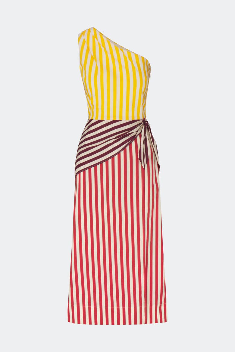 Belem Poplin Midi Dress, Alternate, color, Red Stripe Combo