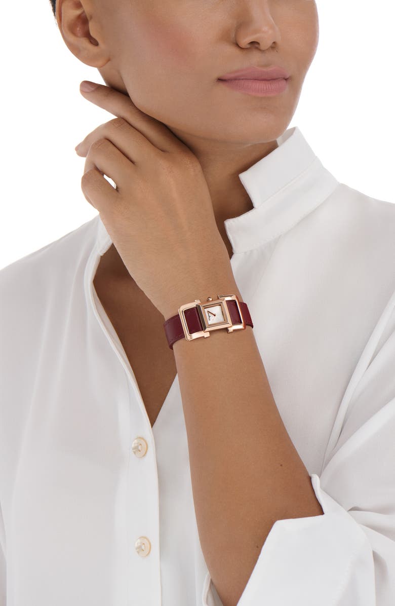 FERRAGAMO Salvatore Ferragamo Square Ingot Leather Strap Watch, 19.5mm, Alternate, color, 