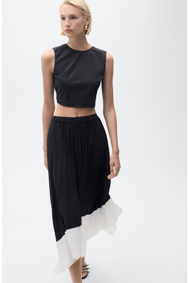Pleated Asymmetric Maxi Skirt, Alternate, color, BLACK