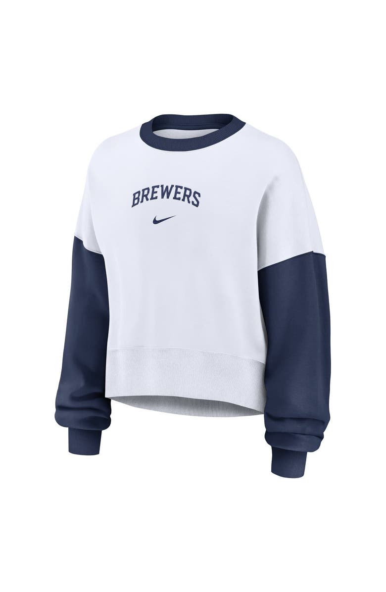 Nike Women's Nike White/Navy Milwaukee Brewers Oversized High Hip Fleece Sweatshirt, Alternate, color, White