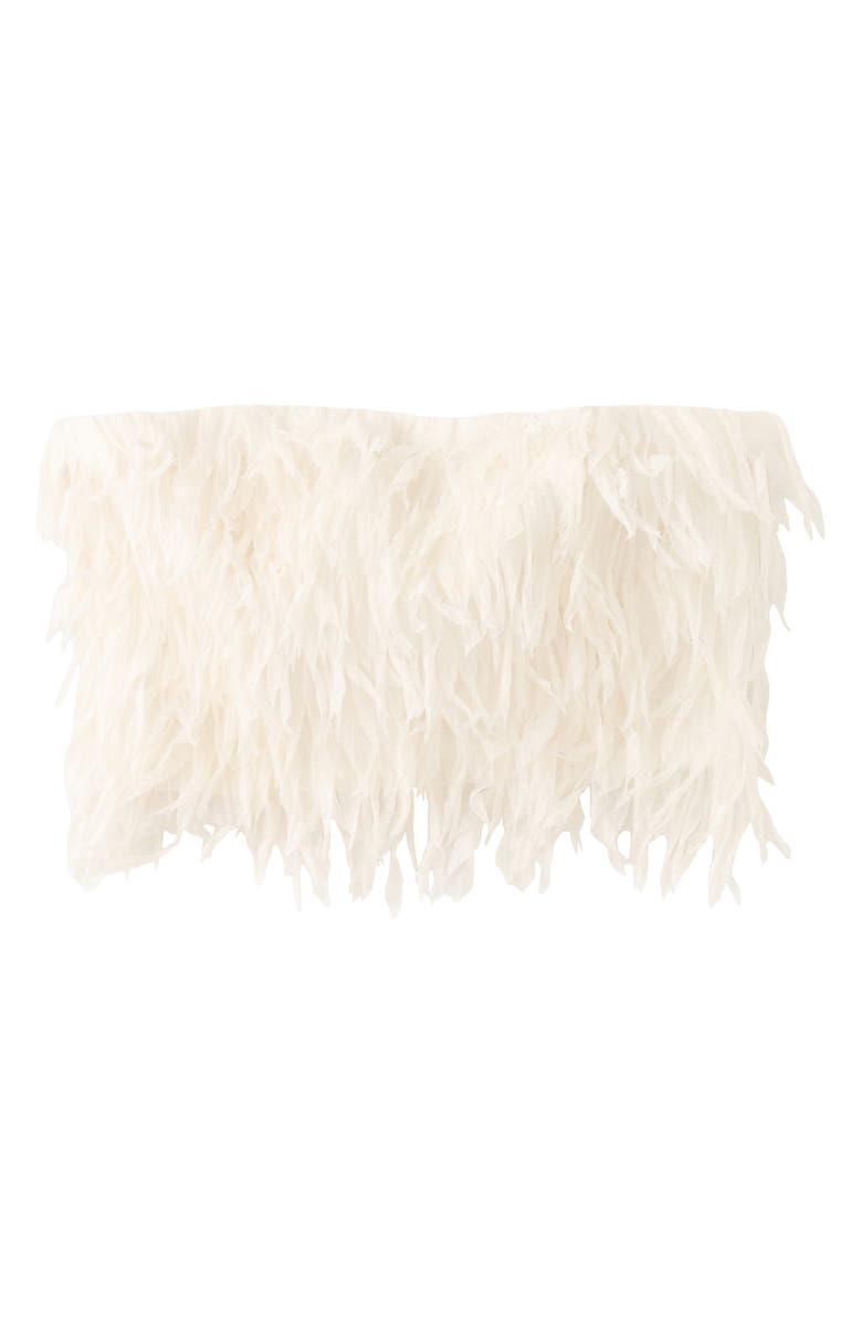 MANGO Textured Fringe Strapless Crop Top, Main, color, Vanilla