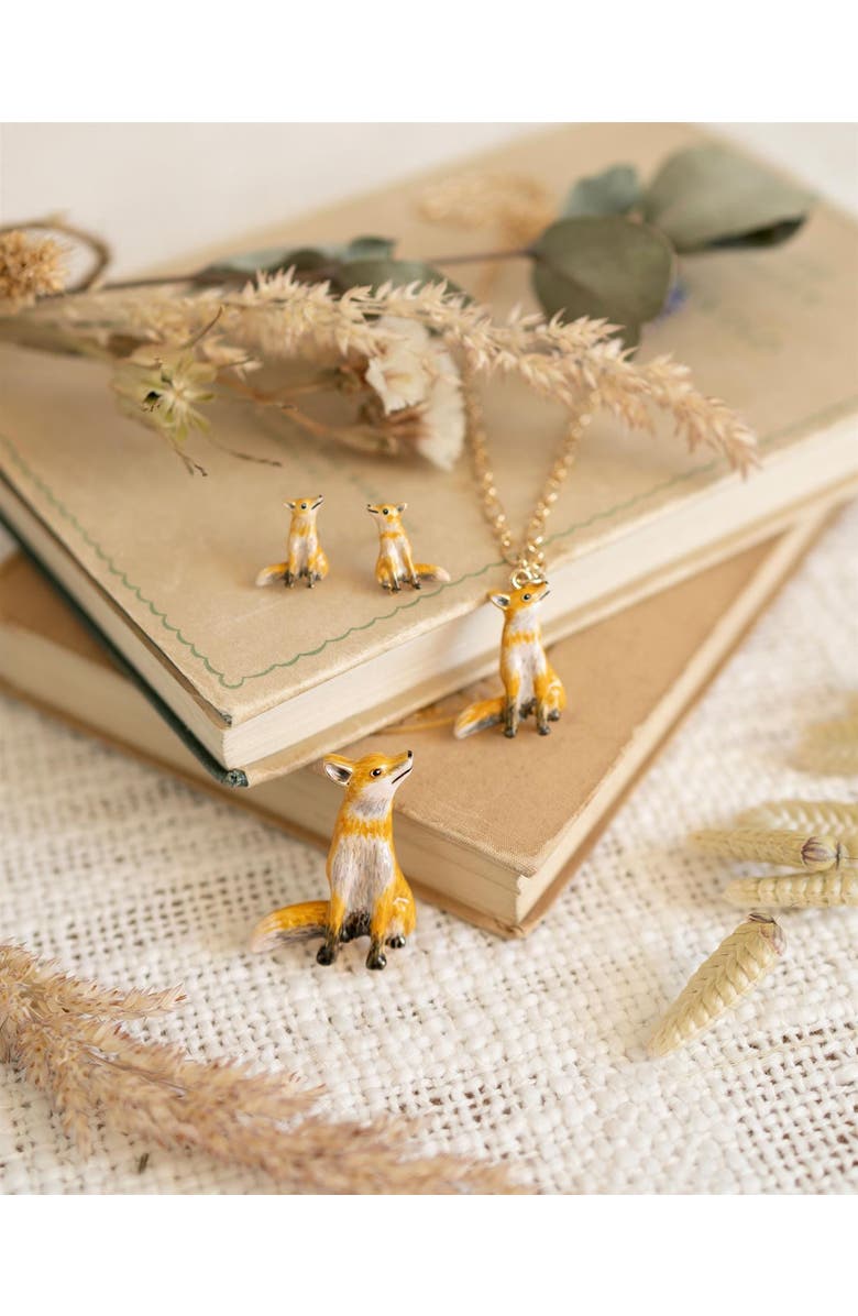 Fable England Enamel Fox Brooch, Alternate, color, Multi & Gold