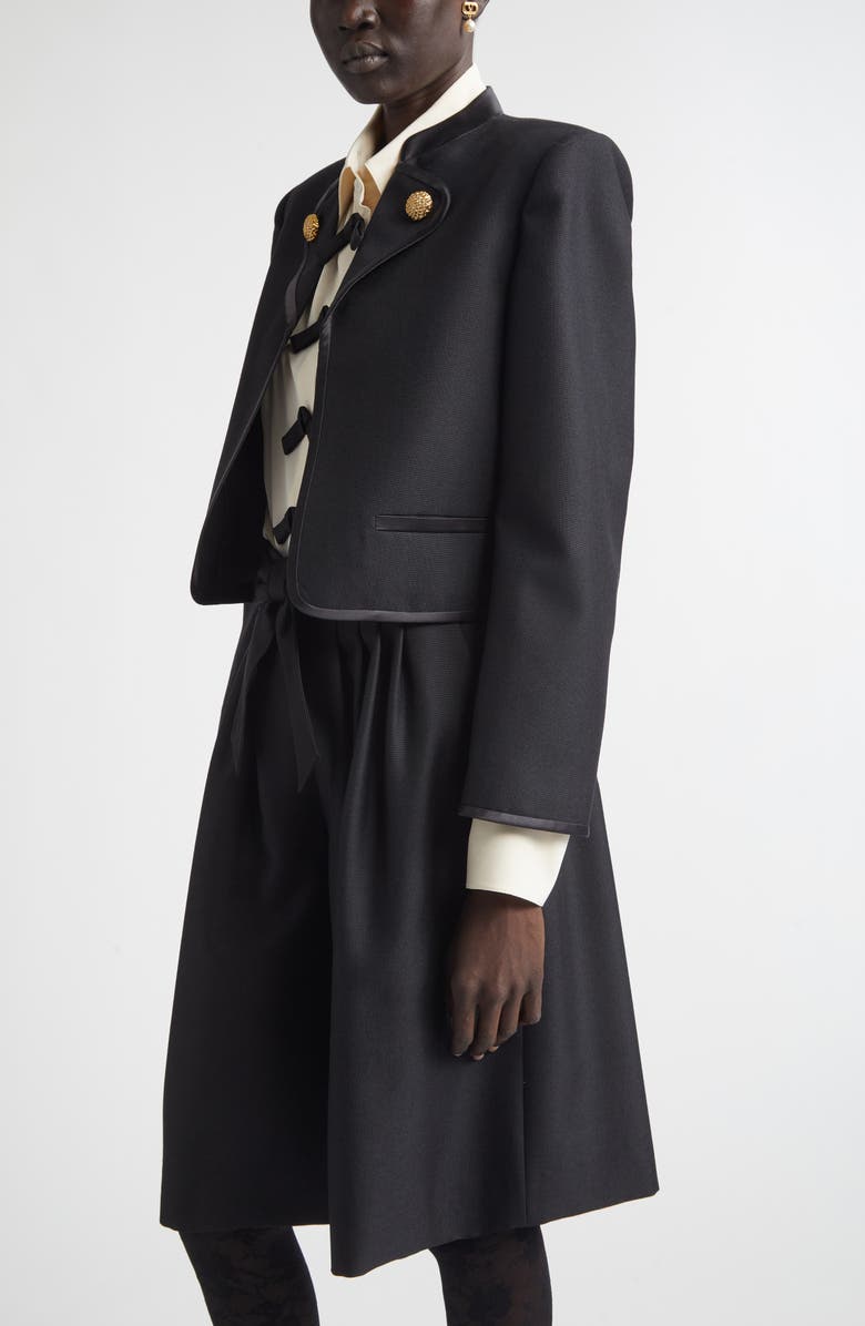 Valentino Crop Button Lapel Wool & Mohair Jacket, Alternate, color, Black