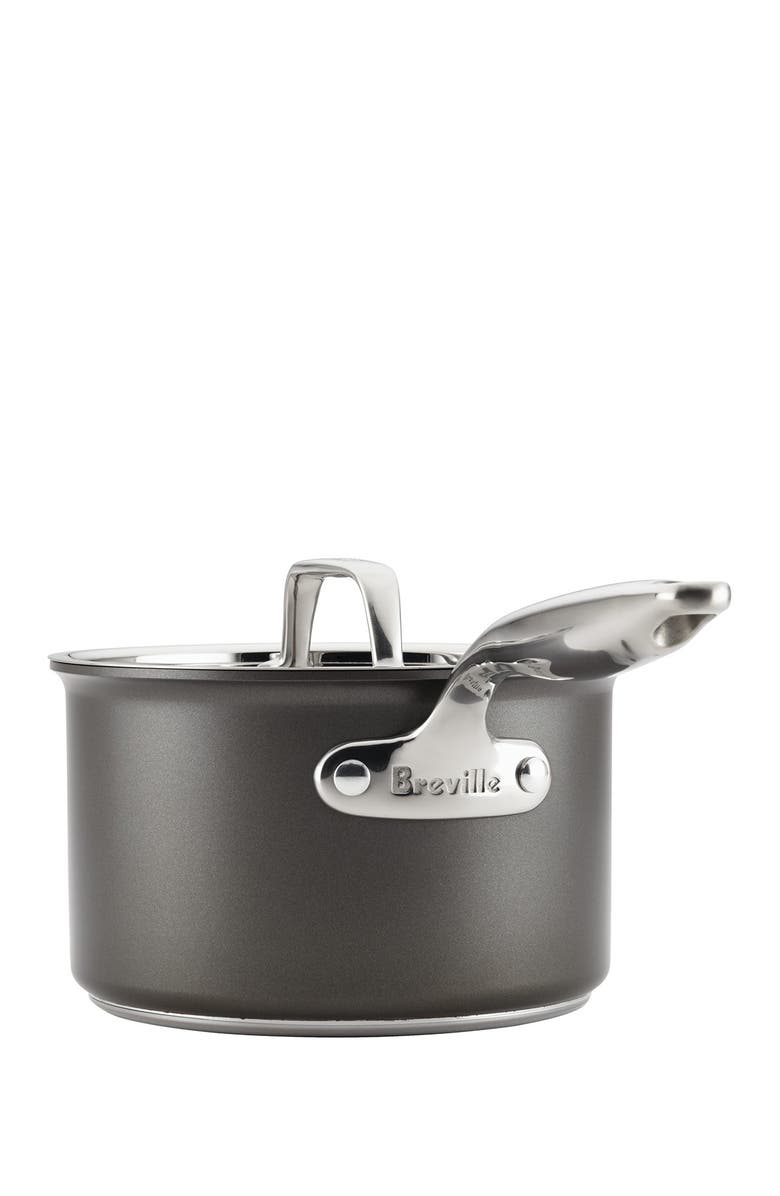 BREVILLE Thermo Pro Hard Anodized 3 Quart Covered Cookware Saucepan, Main, color,