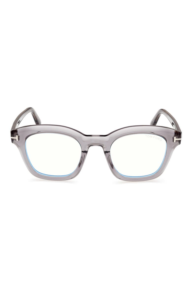 49mm Square Blue Light Blocking Optical Glasses, Main, color, GREY / T LOGO / BLUE BLOCK