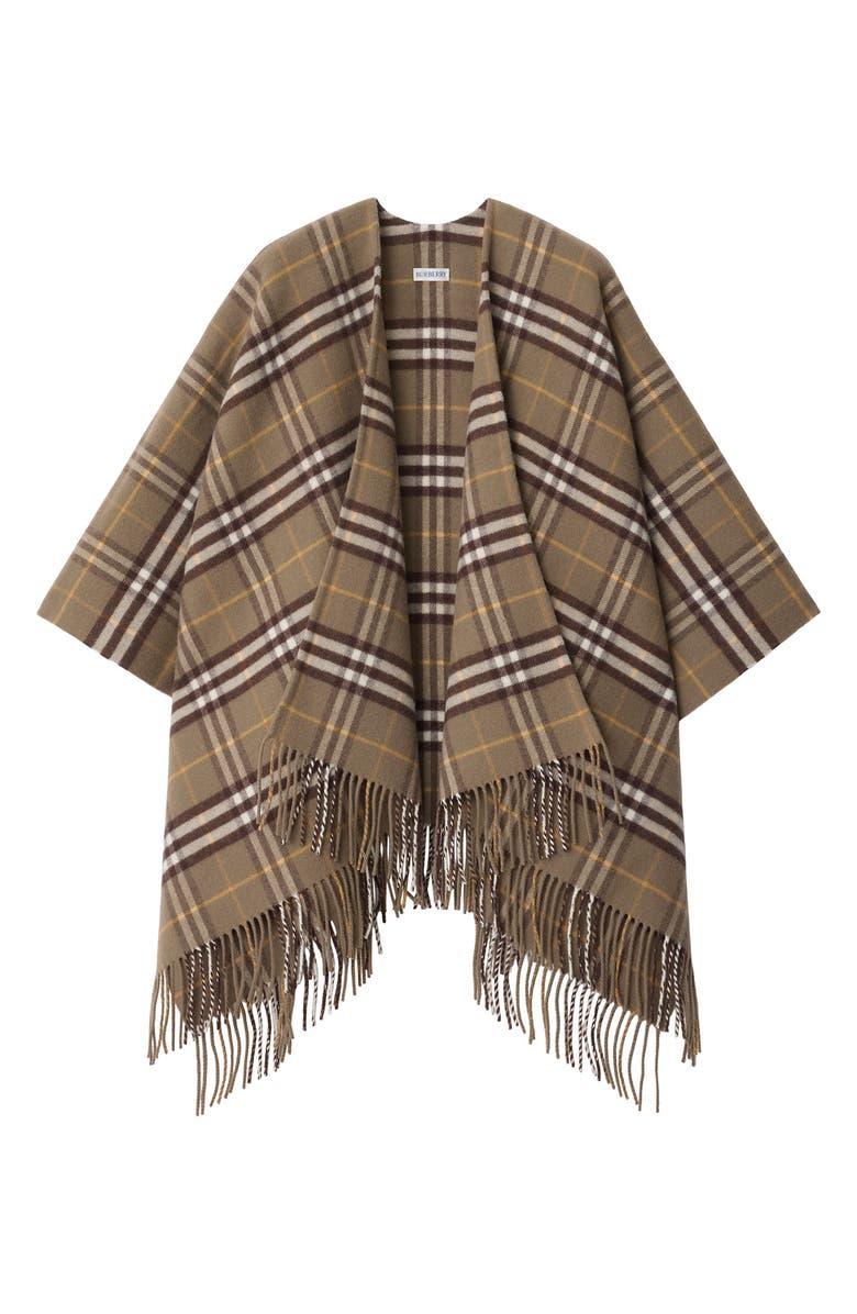 Burberry Check Double Face Wool & Cashmere Cape, Alternate, color, Vole