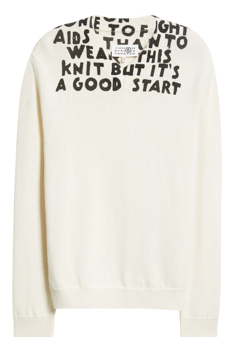 Virgin Wool Blend V-Neck Sweater, Alternate, color, OFF WHITE-BLACK